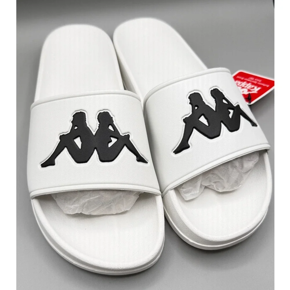 Kappa Authentic Adam 2 Slides White Black Sandals 303GAD0 Mens Size 10.5 US